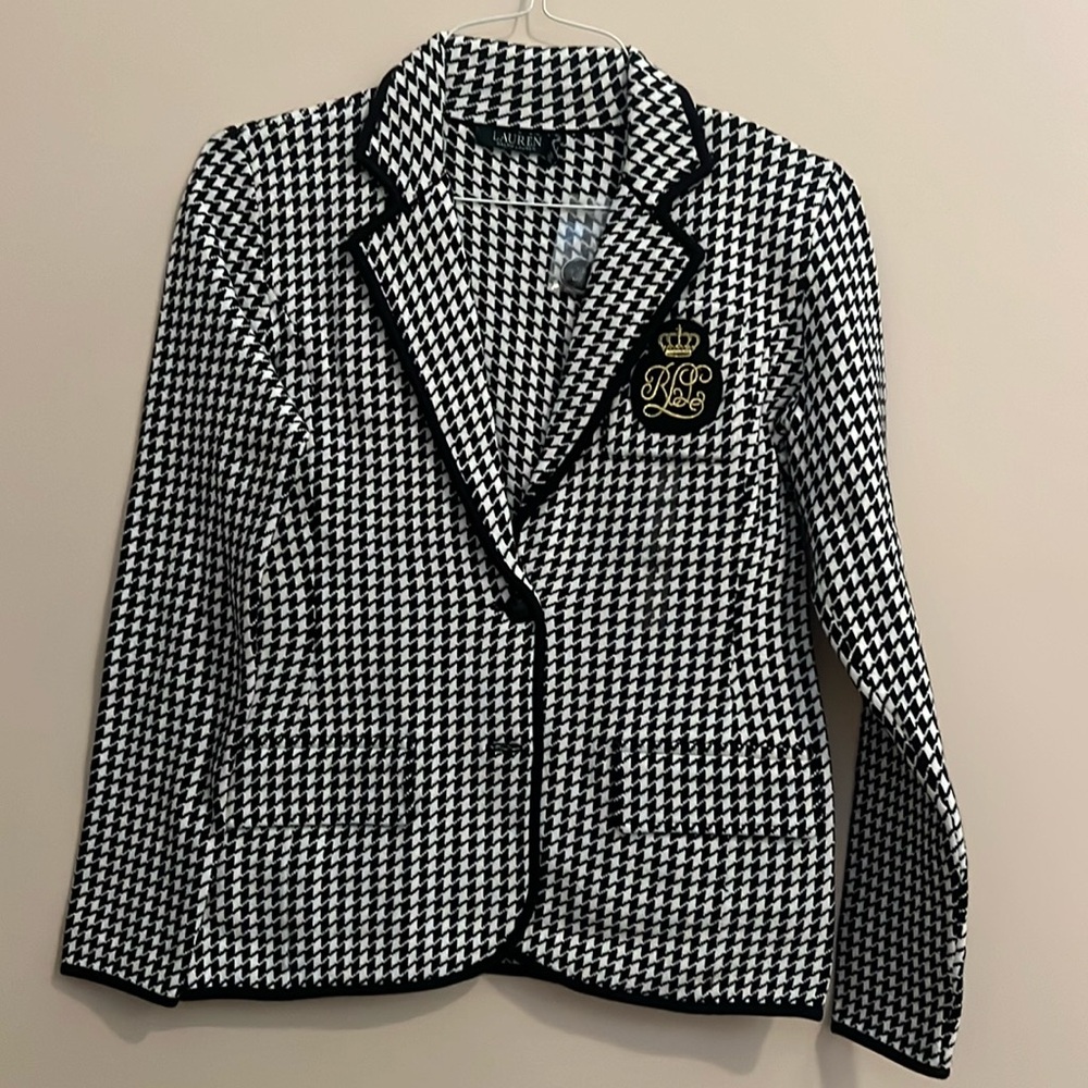 Women’s small Ralph Lauren black and white blazer COTTON BLEND NEW Preppy